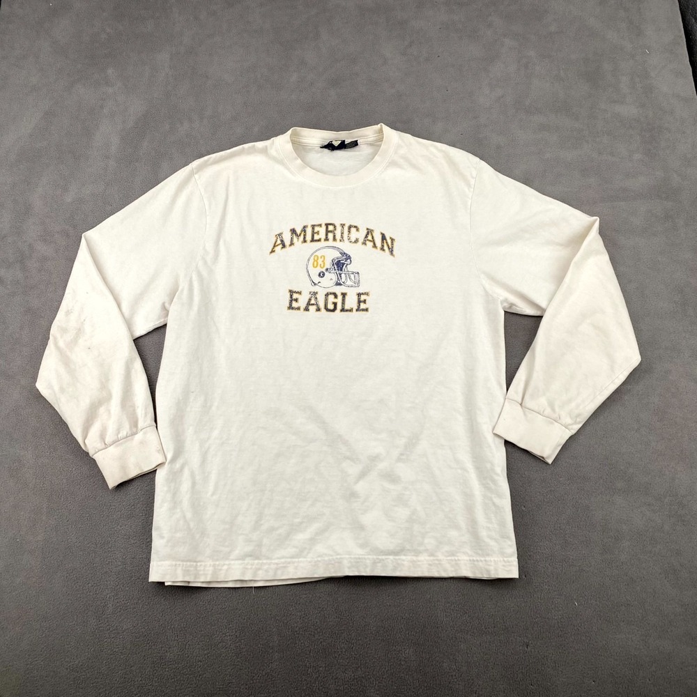 American Eagle Football T-Shirt Mens Large White Helmet Graphic Cotton Pullover